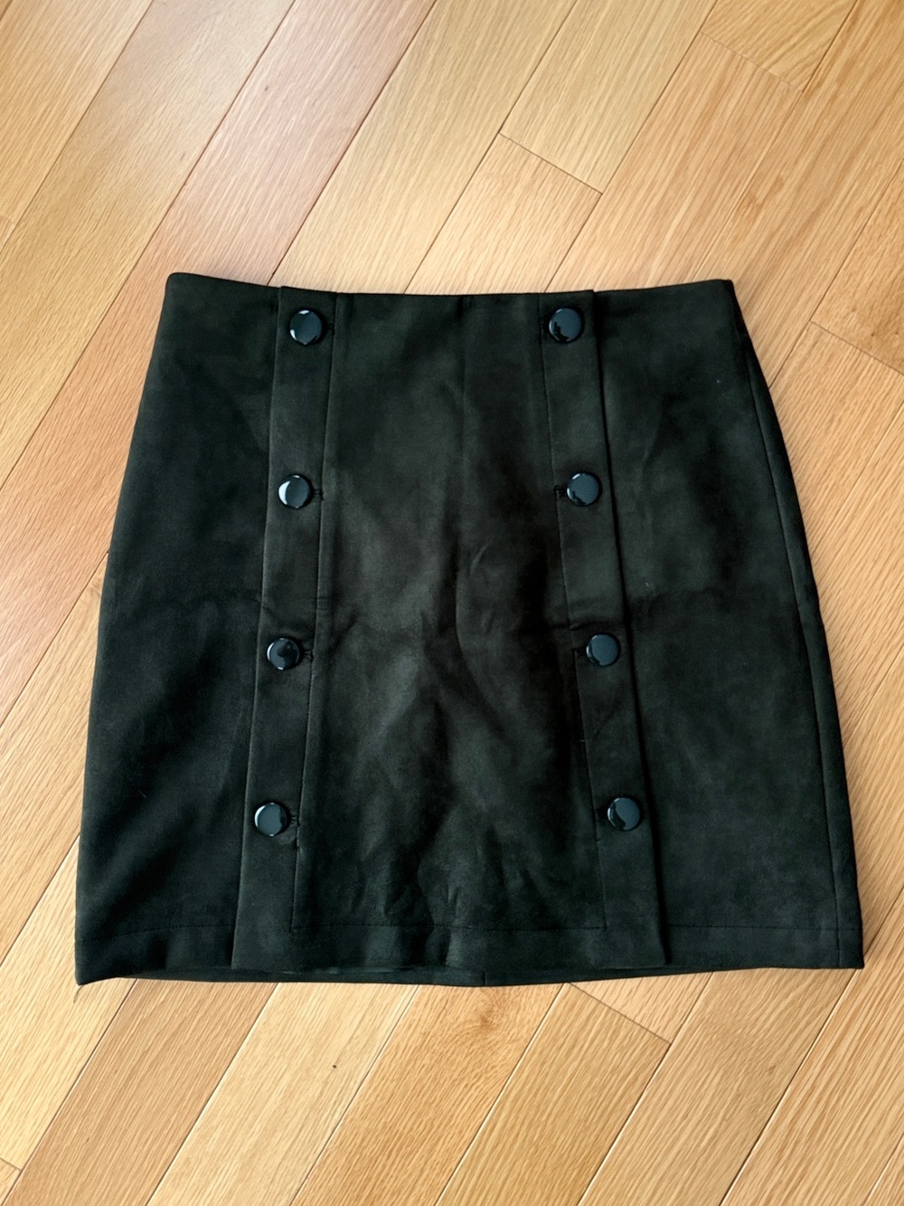 Loft Dark Olive Green Faux Suede Button Front Mini Skirt 6